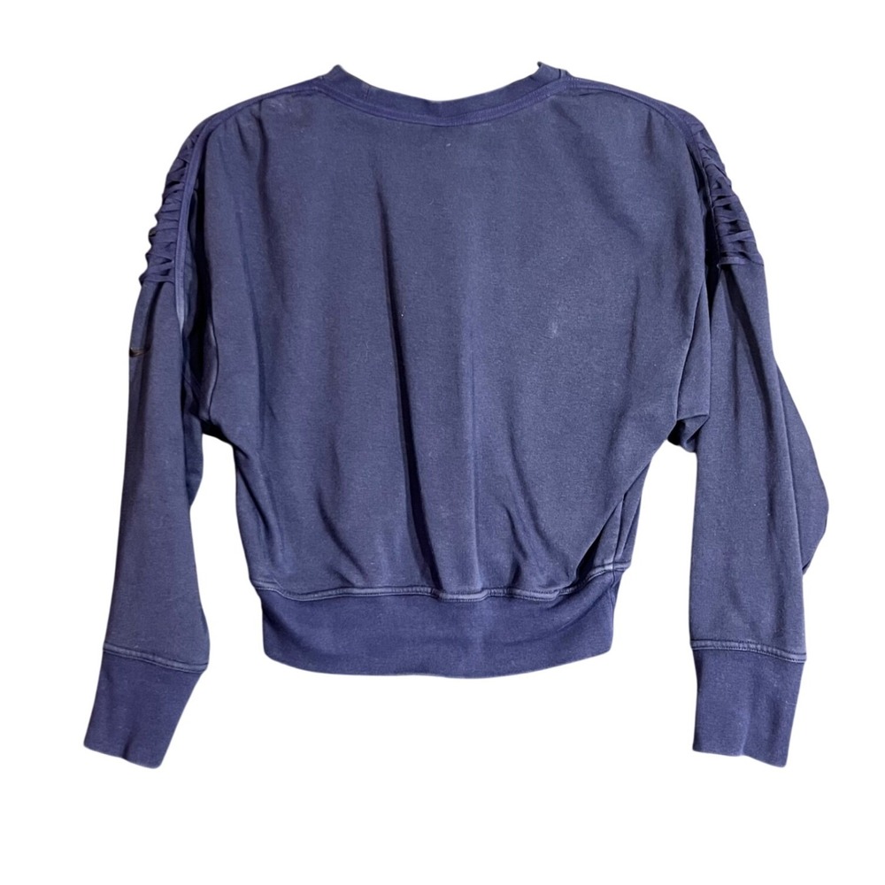 Nike Dri-FIT Womens Size XS Cropped Sweatshirt Navy Blue Lattice Shoulder Yoga - Picture 3 of 13
